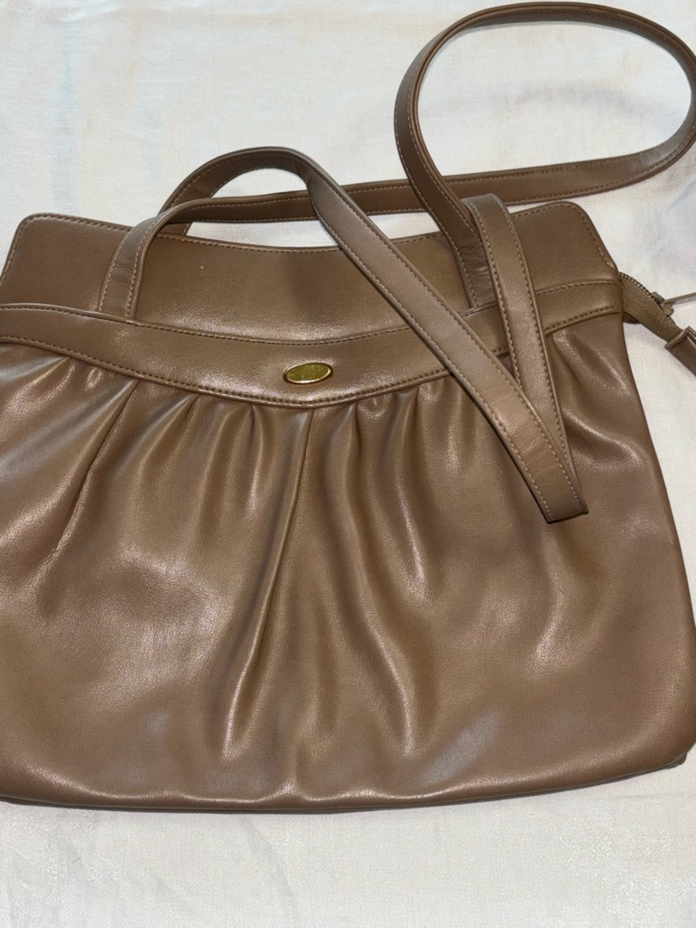 Cabrelli Soft Leather Shoulder Bag - Taupe Brown Pleated Tote - Clean Condition